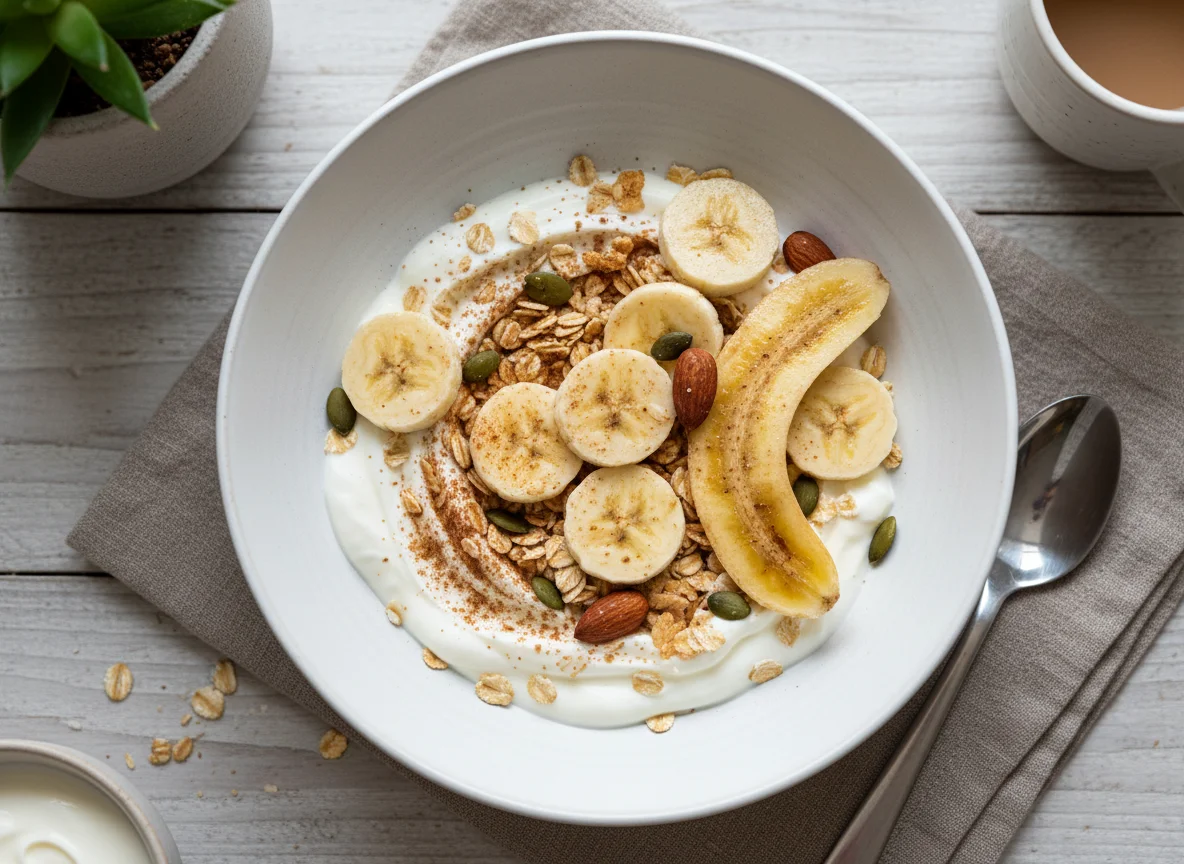Haferflocken mit Joghurt und Banane photo