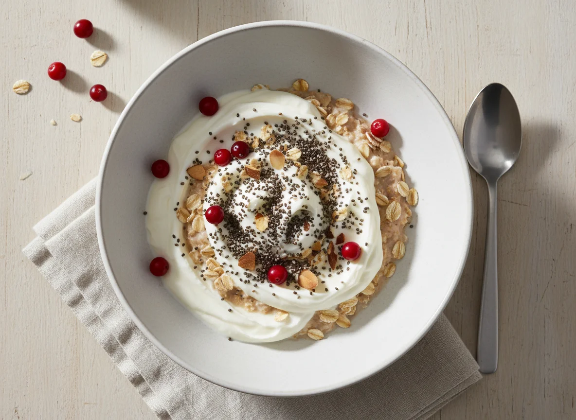 Haferflocken mit Joghurt und Chiasamen photo