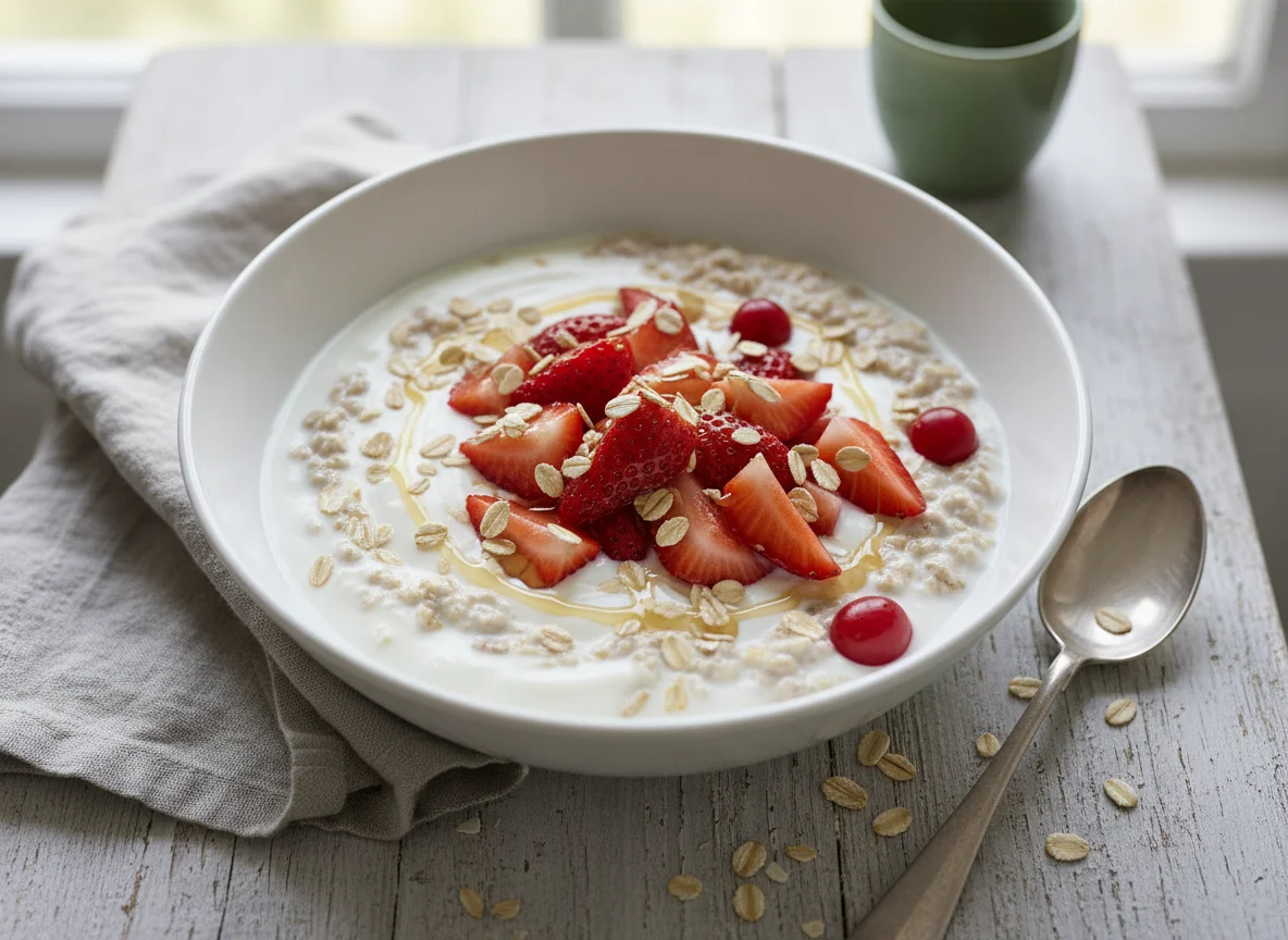Haferflocken mit Joghurt und Erdbeeren photo