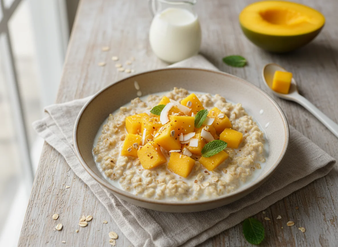 Haferflocken mit Mango und Milch photo