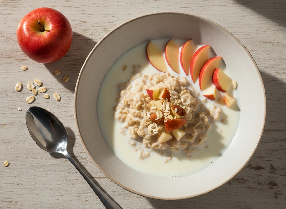 Haferflocken mit Milch und Apfel photo
