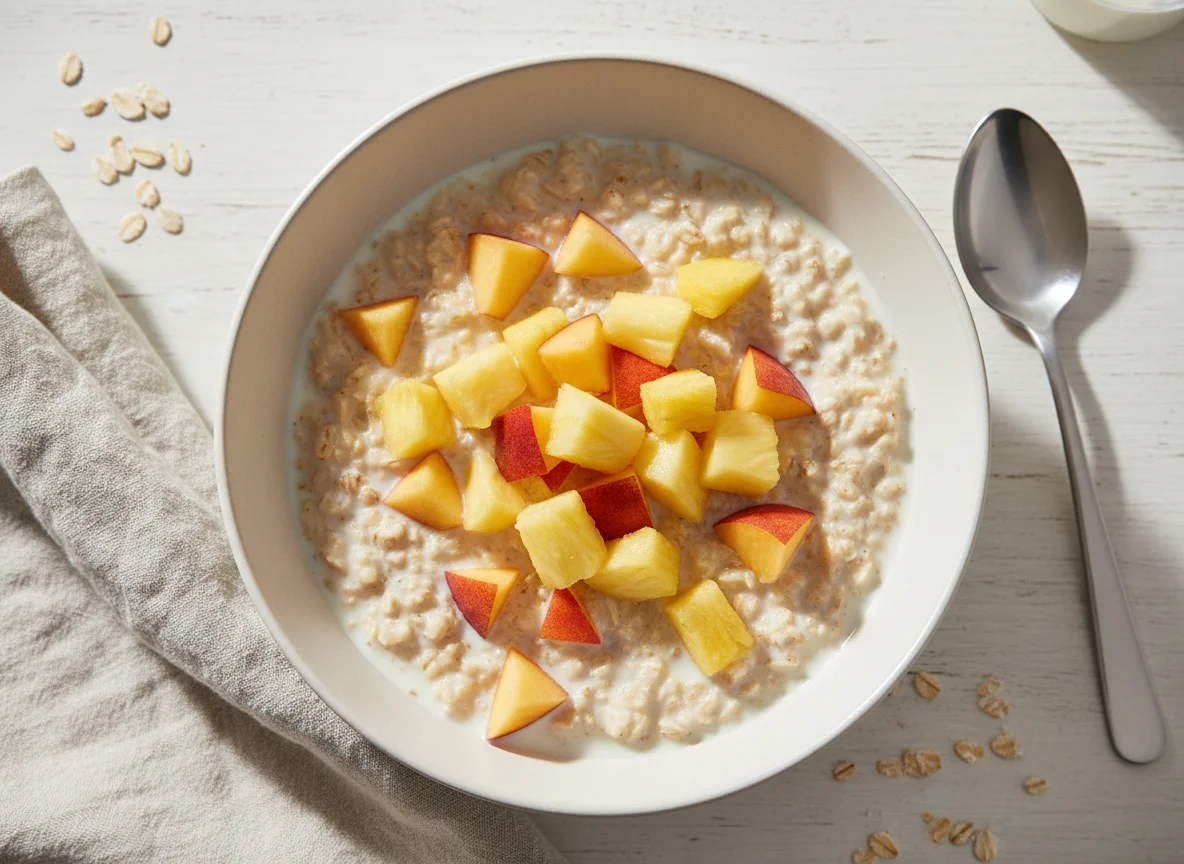 Haferflocken mit Milch und Obst photo