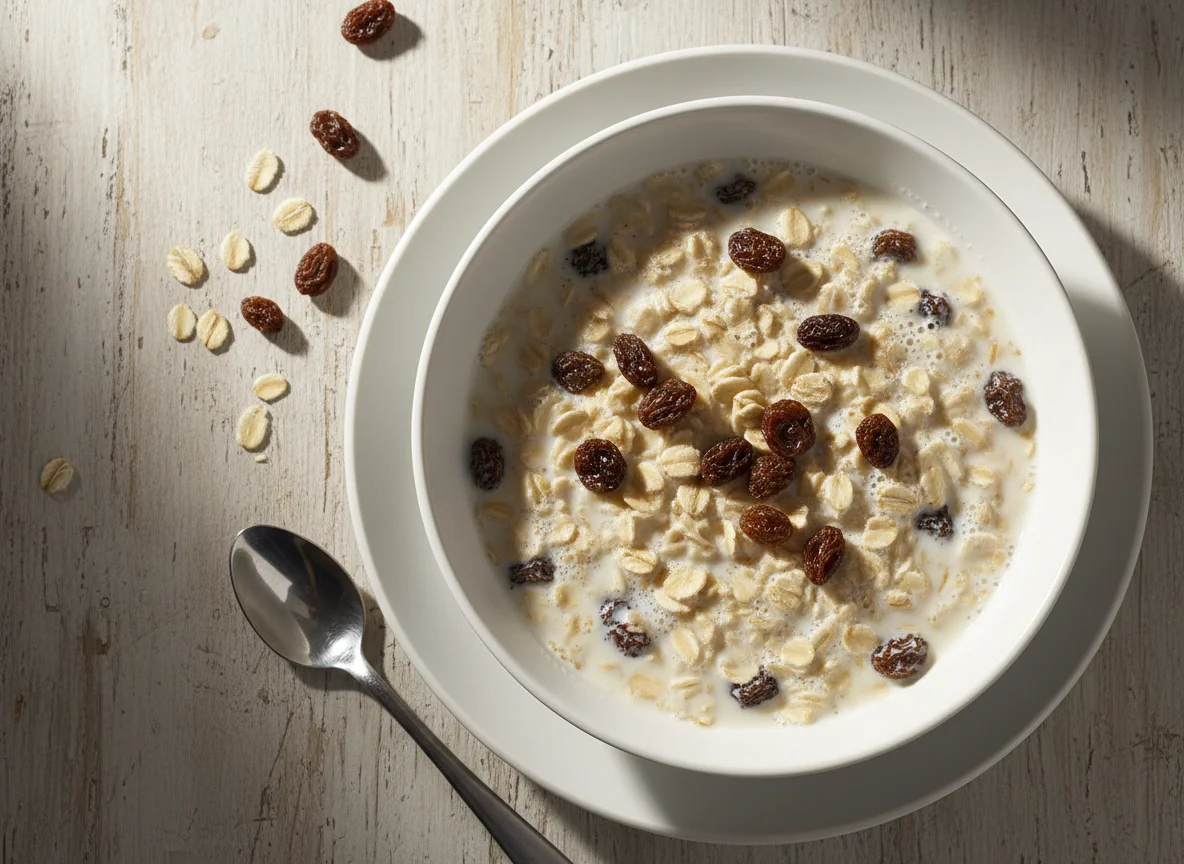 Haferflocken mit Milch und Rosinen photo