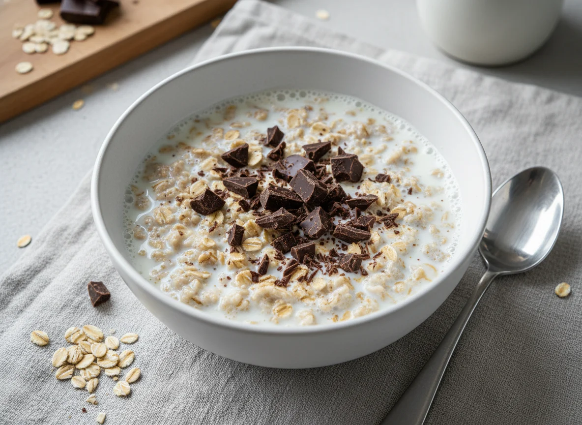 Haferflocken mit Milch und Schokoladenstückchen photo
