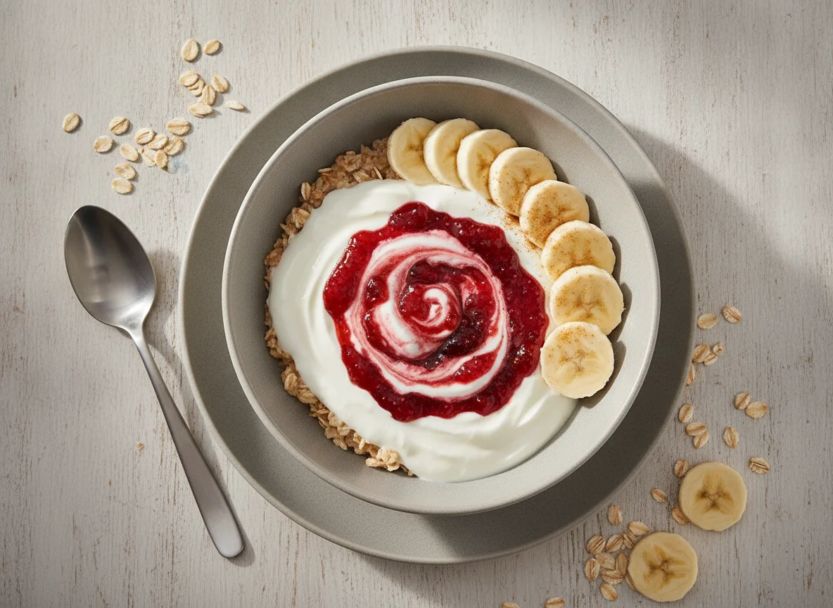 Haferflocken-Bowl mit Banane und Joghurt photo