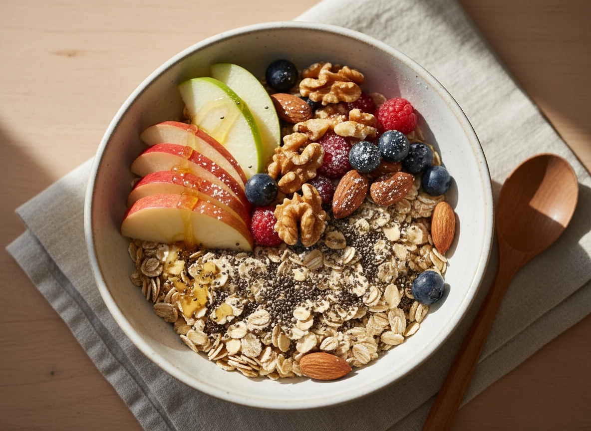 Haferflocken-Müsli mit Früchten und Nüssen photo