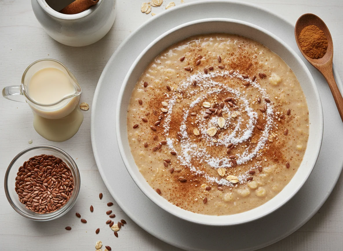 Haferflocken-Pudding mit Leinsamen und Zimt photo