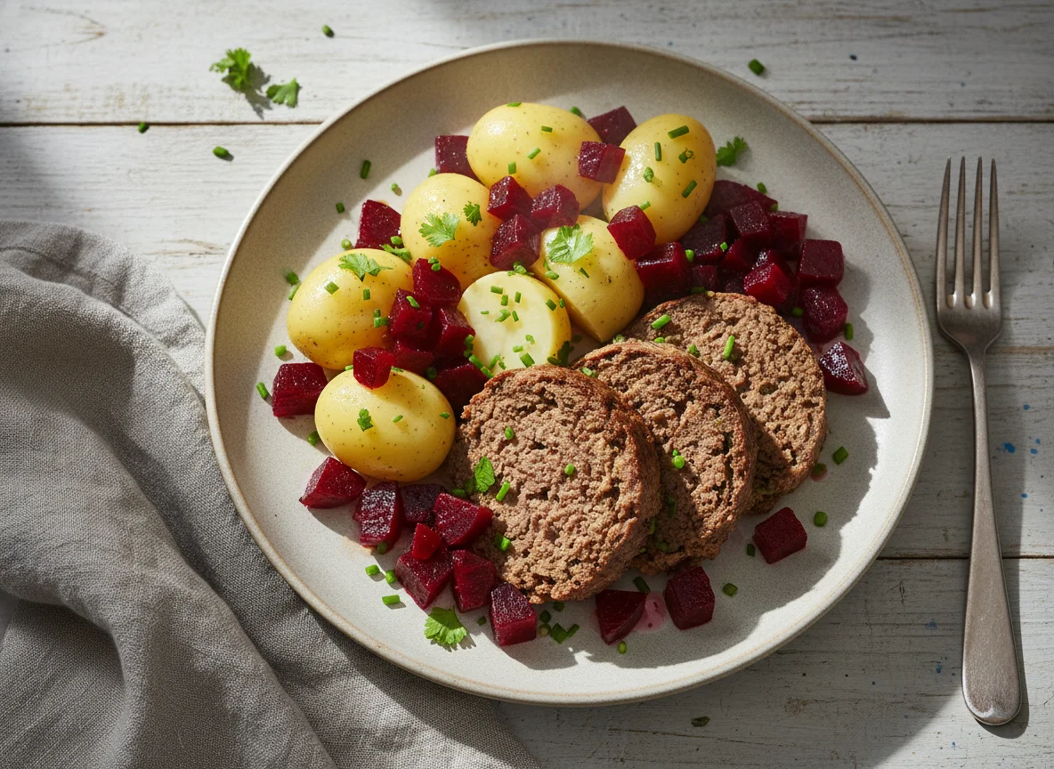 Haggis mit Kartoffeln und Roter Bete photo