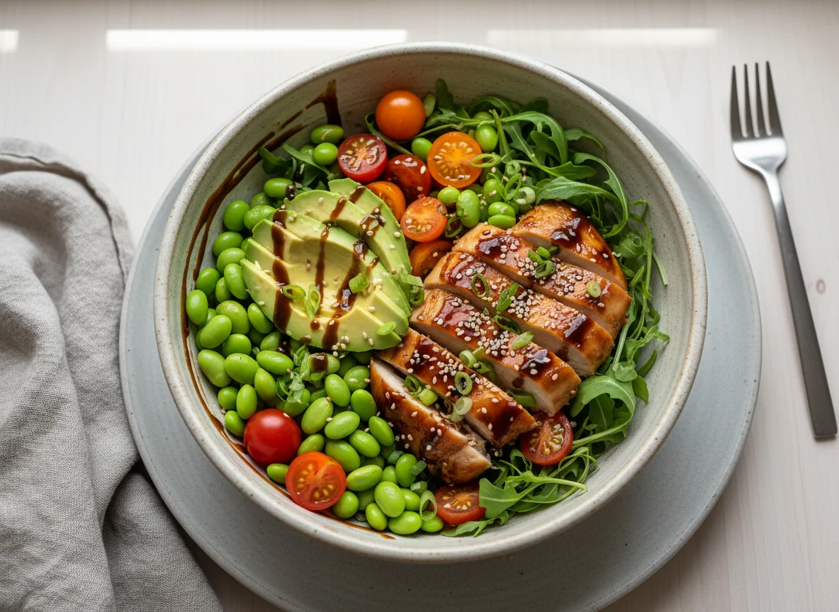 Hähnchen Bowl mit Edamame und Avocado photo