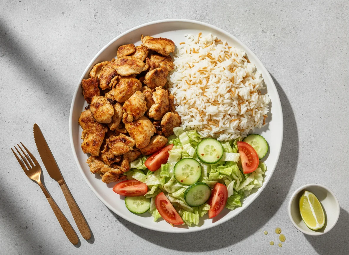 Hähnchen Döner Teller mit Reis und Salat photo