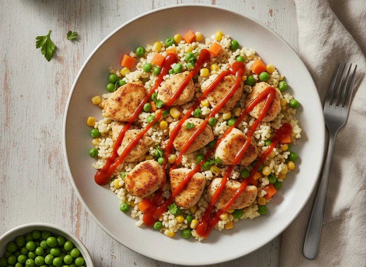 Hähnchen mit Blumenkohlreis und Sriracha photo