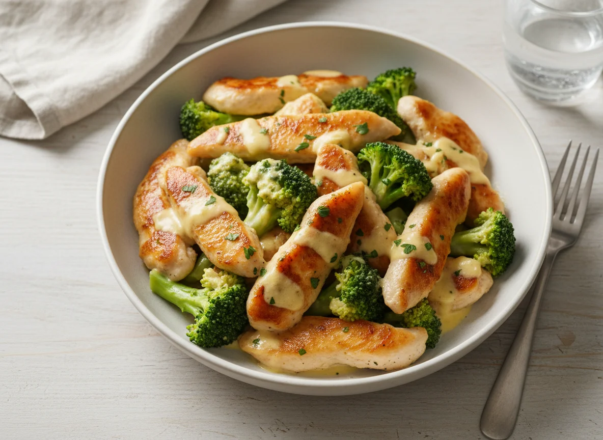 Hähnchen mit Brokkoli und Sauce photo