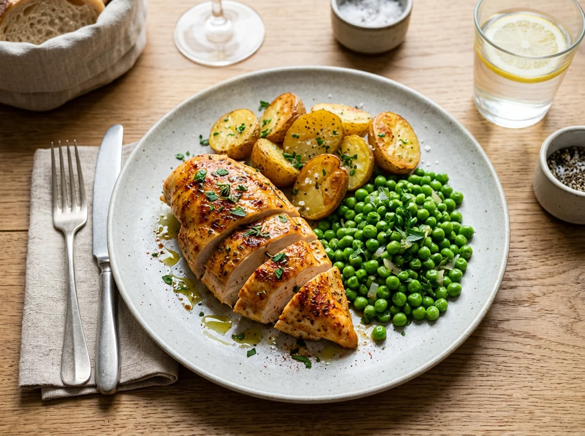 Hähnchen mit Erbsen und Kartoffeln photo