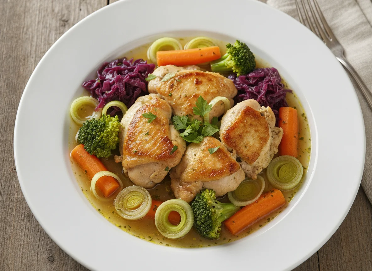 Hähnchen mit Gemüse und Lauch photo