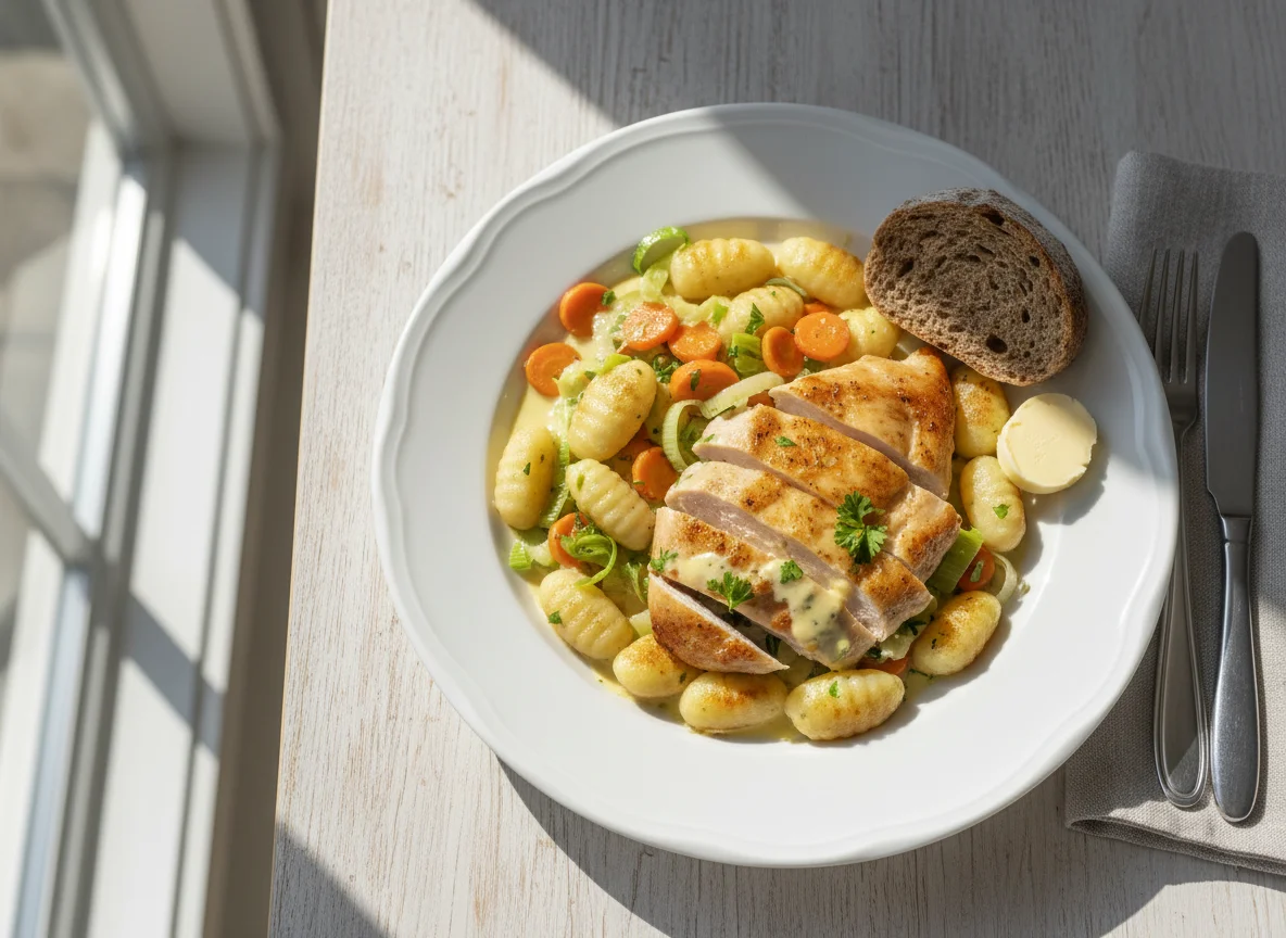 Hähnchen mit Gnocchi und Gemüse photo