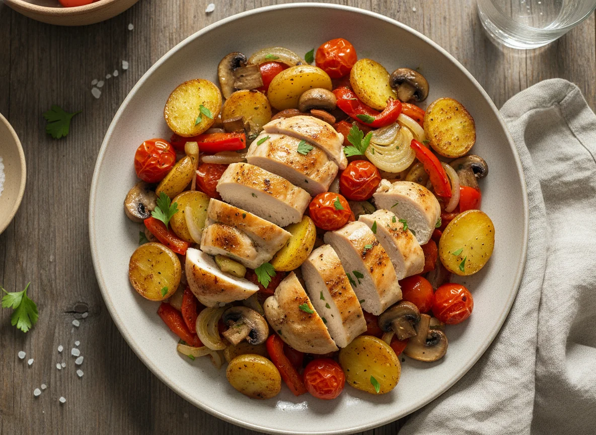 Hähnchen mit Kartoffeln und Gemüse photo