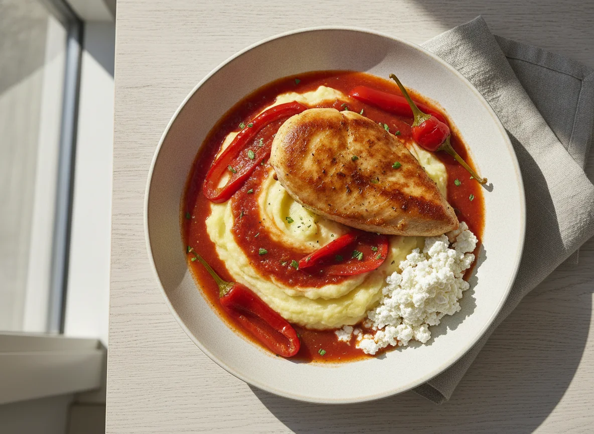 Hähnchen mit Kartoffelpüree und Paprika photo