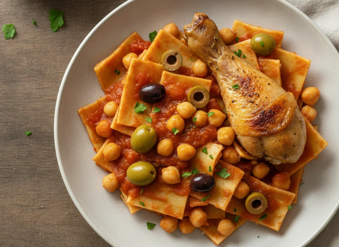 Hähnchen mit Nudeln und Kichererbsen photo