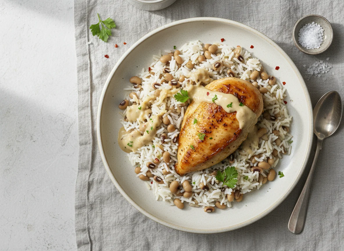 Hähnchen mit Reis und Bohnen photo