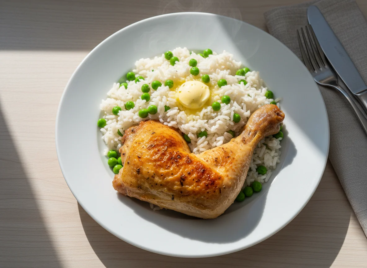 Hähnchen mit Reis und Erbsen photo