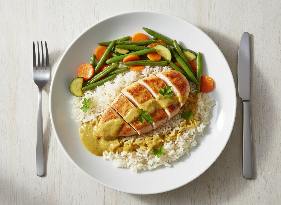 Hähnchen mit Reis und Gemüse photo