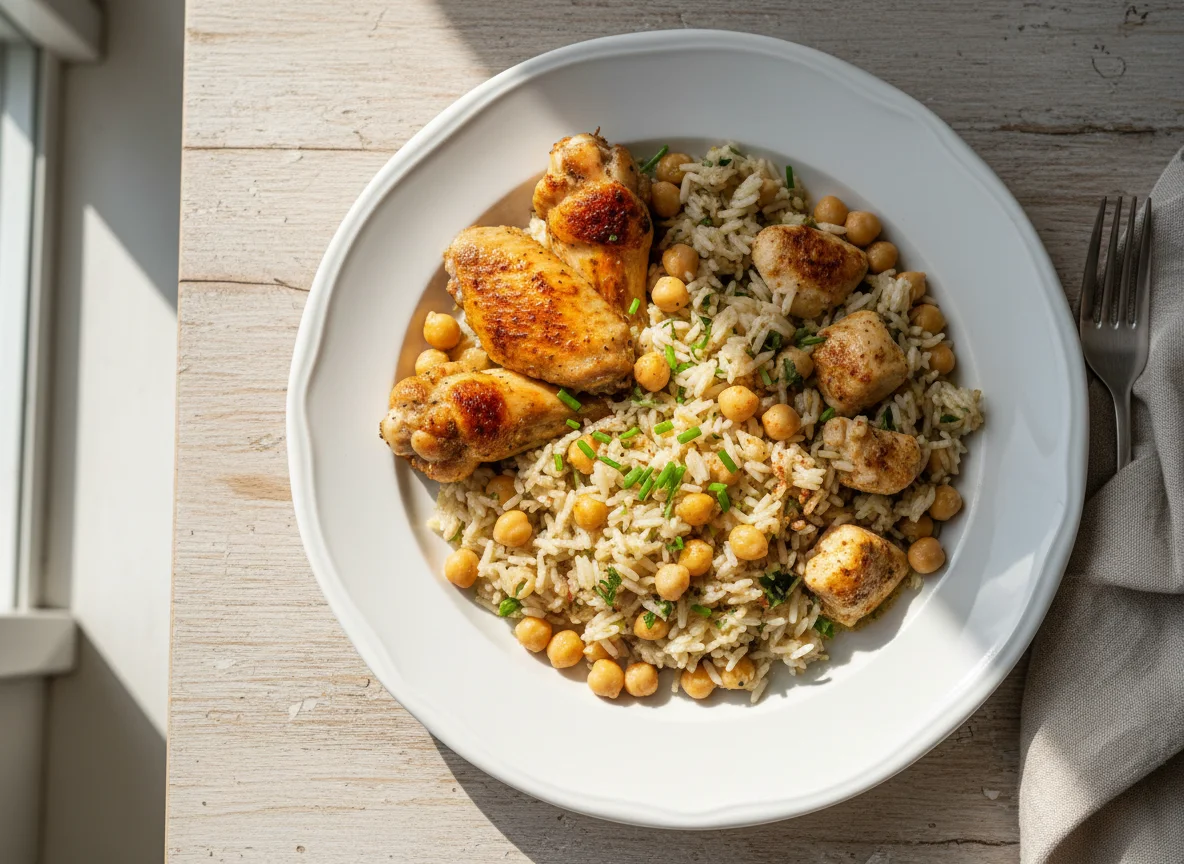 Hähnchen mit Reis und Kichererbsen photo