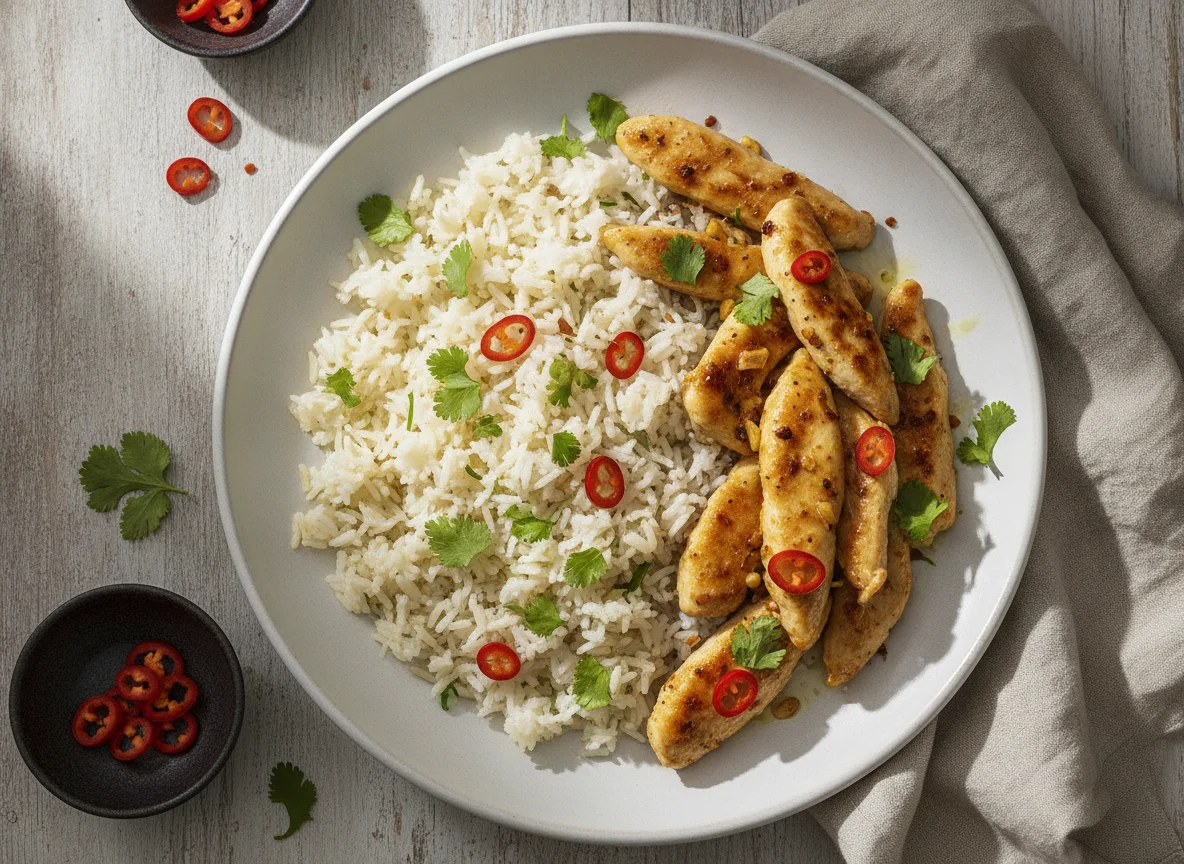 Hähnchen mit Reis und Koriander photo