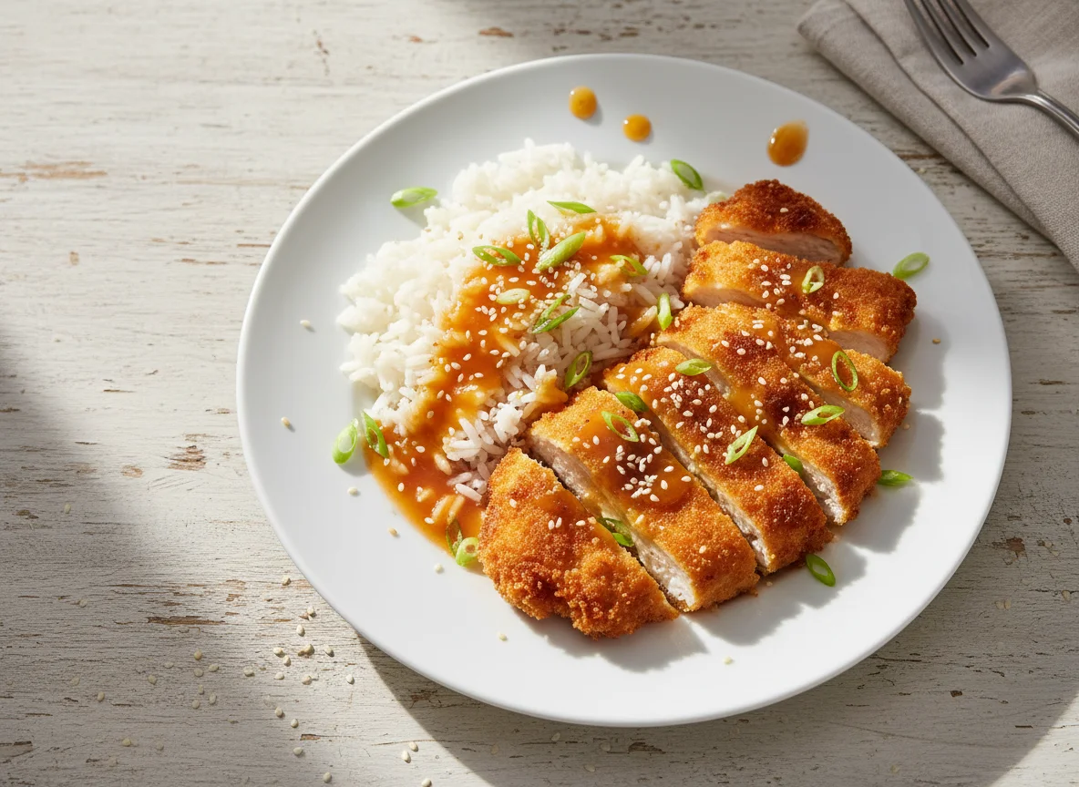 Hähnchen mit Reis und Sauce photo