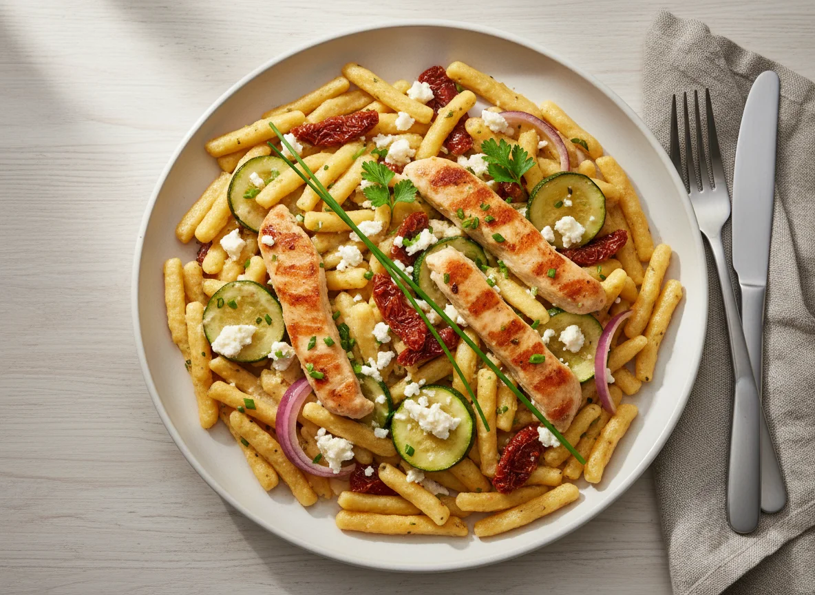 Hähnchen mit Spätzle und Gemüse in Soße photo