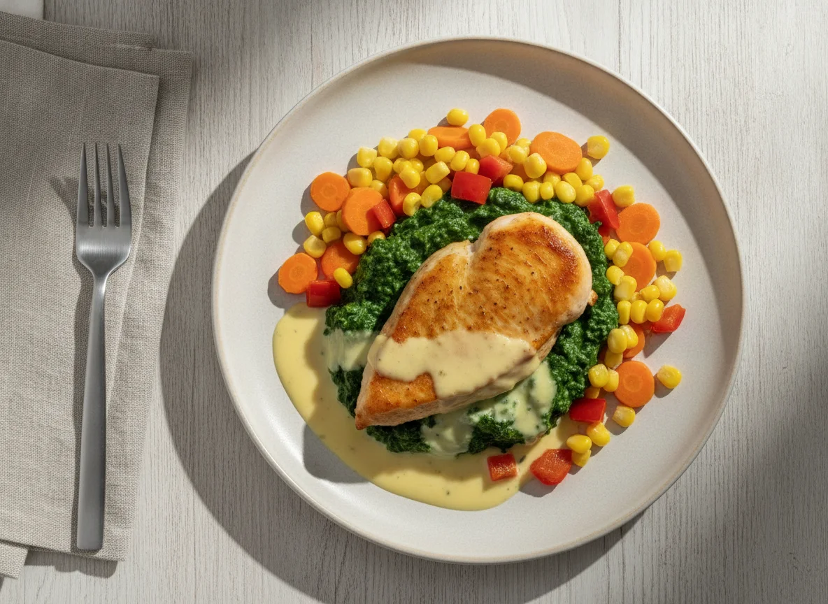 Hähnchen mit Spinat und Gemüse photo