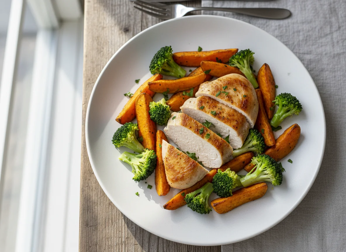 Hähnchen mit Süßkartoffeln und Brokkoli photo
