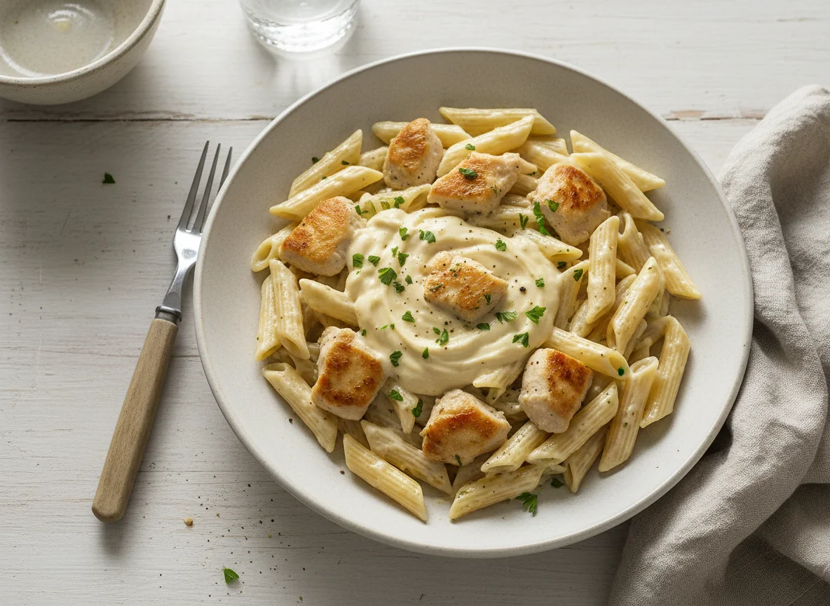 Hähnchen Penne in Sahnesauce photo