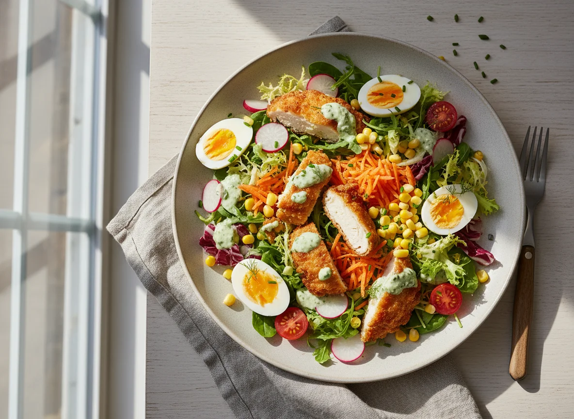 Hähnchen Salat mit Backhendl & Ei photo