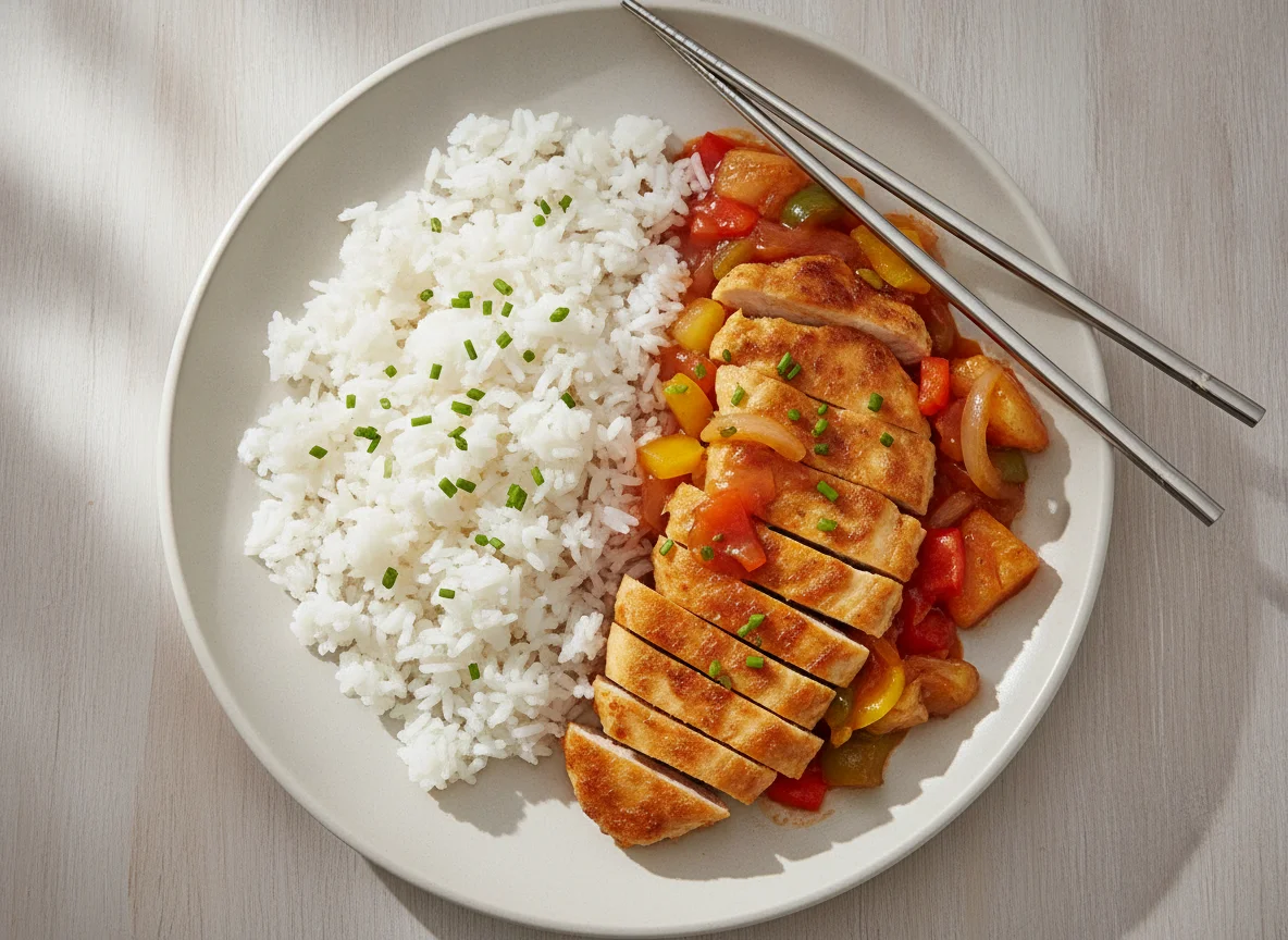 Hähnchen Süß-Sauer mit Basmati Reis photo