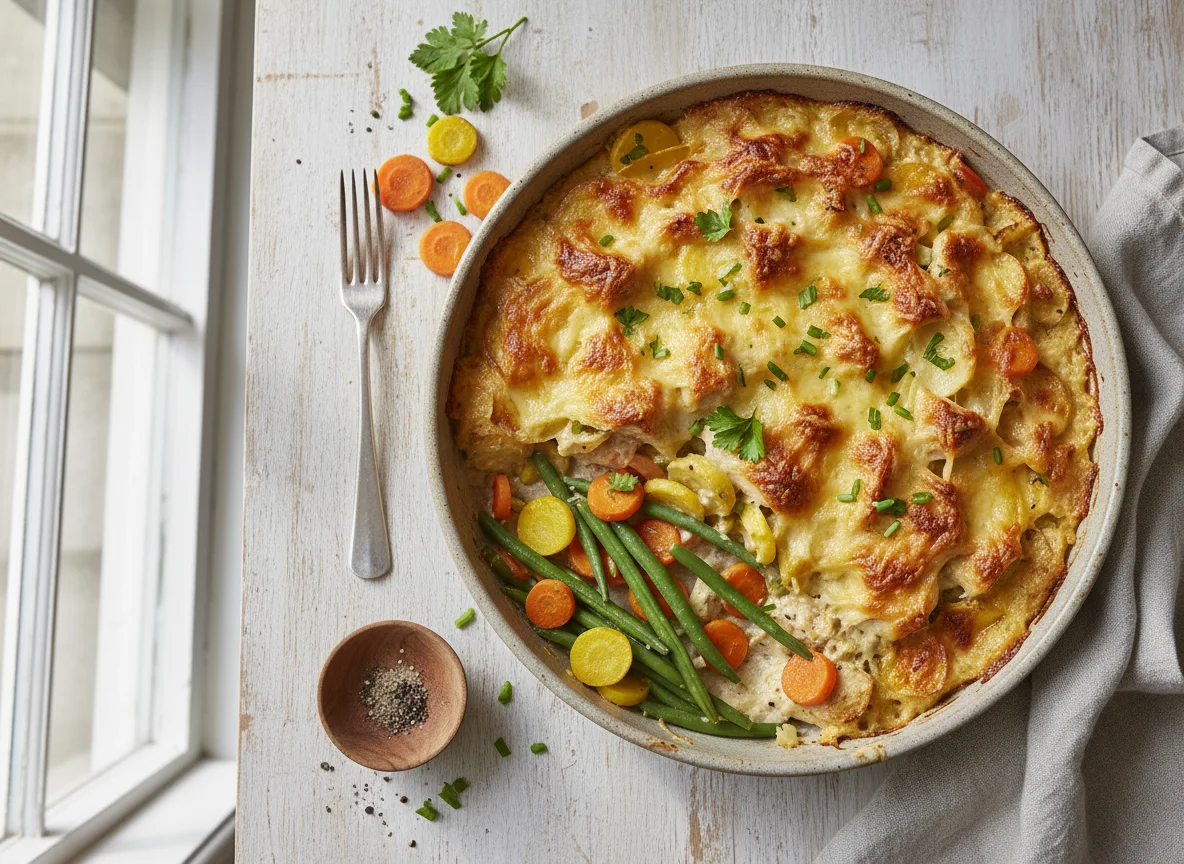 Hähnchenauflauf mit Gemüsebeilage photo