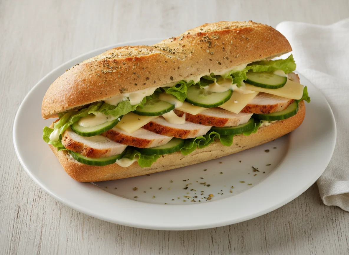 Hähnchen-Baguette mit Salat photo