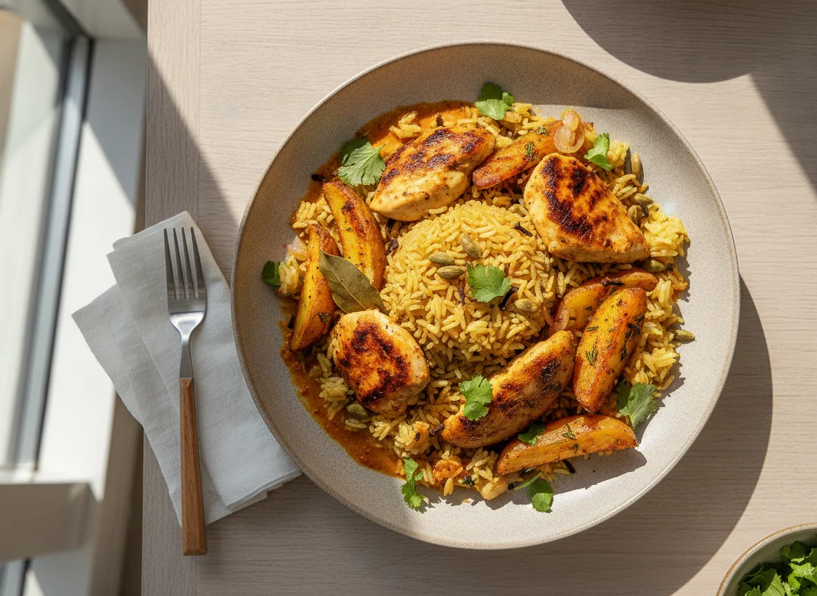 Hähnchen-Biryani mit Kartoffeln photo