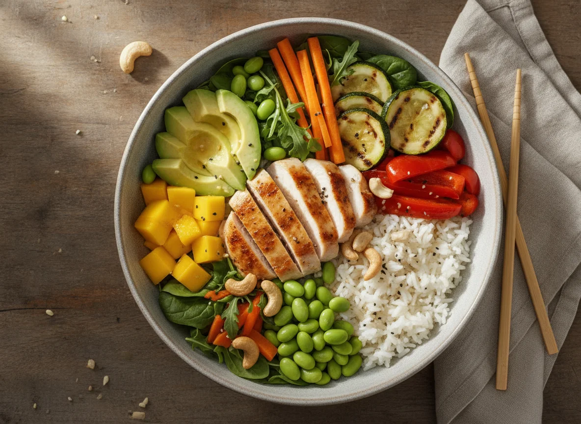Hähnchen-Bowl mit Avocado und Mango photo