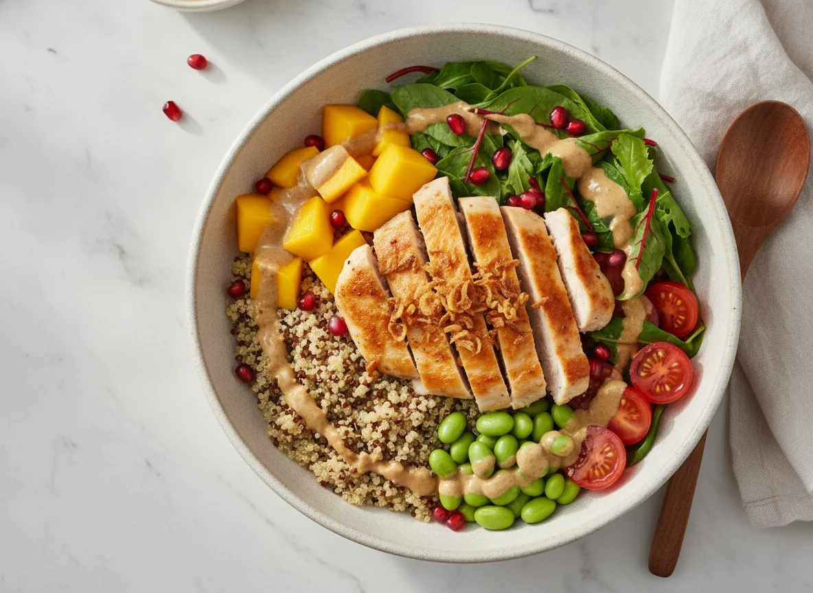 Hähnchen-Bowl mit Mango und Edamame photo
