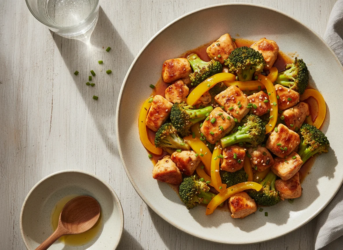 Hähnchen-Brokkoli-Pfanne mit Paprika photo