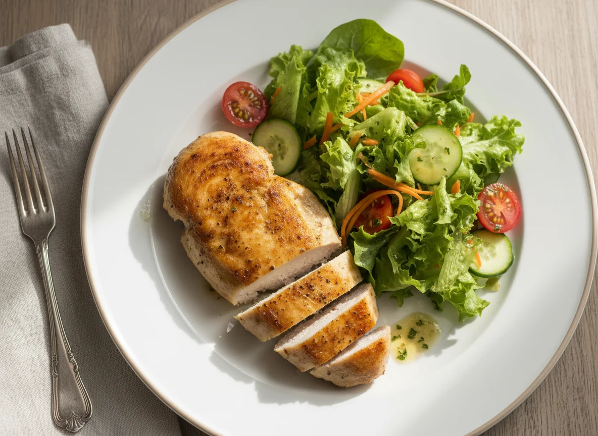 Hähnchenbrust mit Beilagensalat photo