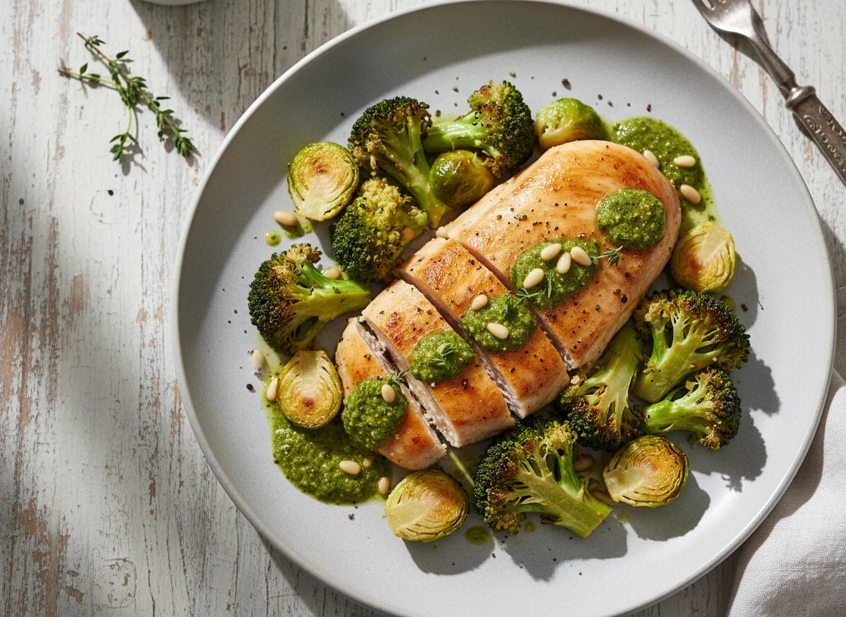 Hähnchenbrust mit Brokkoli und Rosenkohl photo