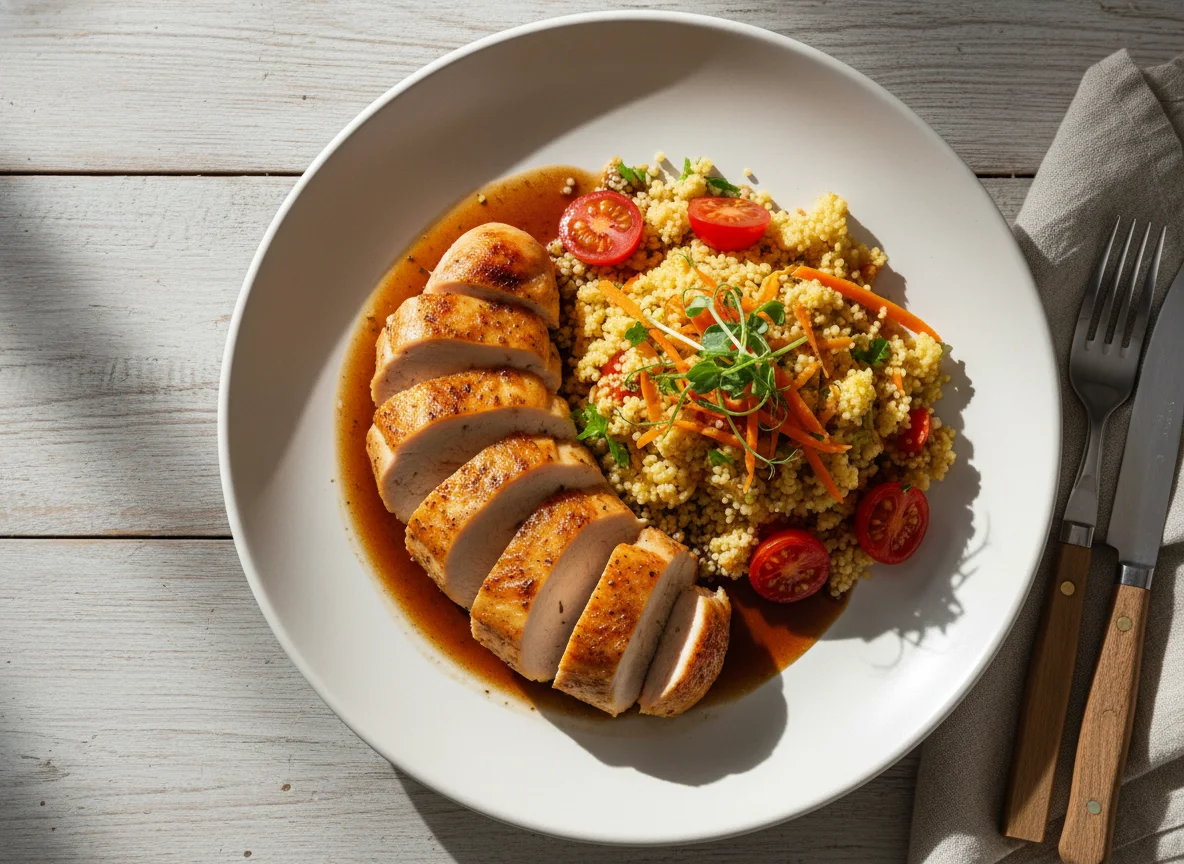 Hähnchenbrust mit Couscous und Sauce photo