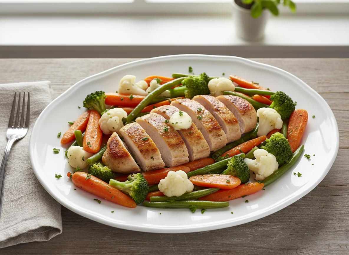 Hähnchenbrust mit gemischtem Gemüse photo