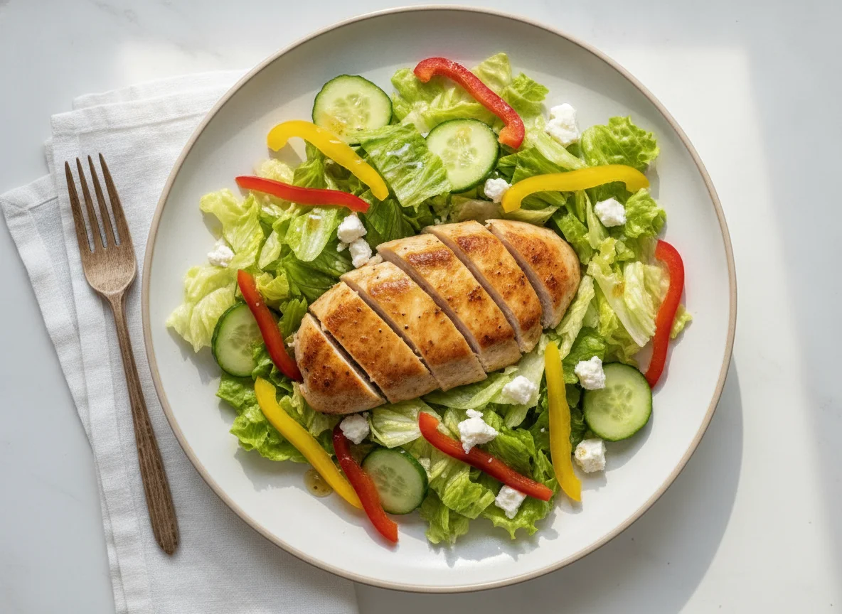 Hähnchenbrust mit gemischtem Salat und Feta photo