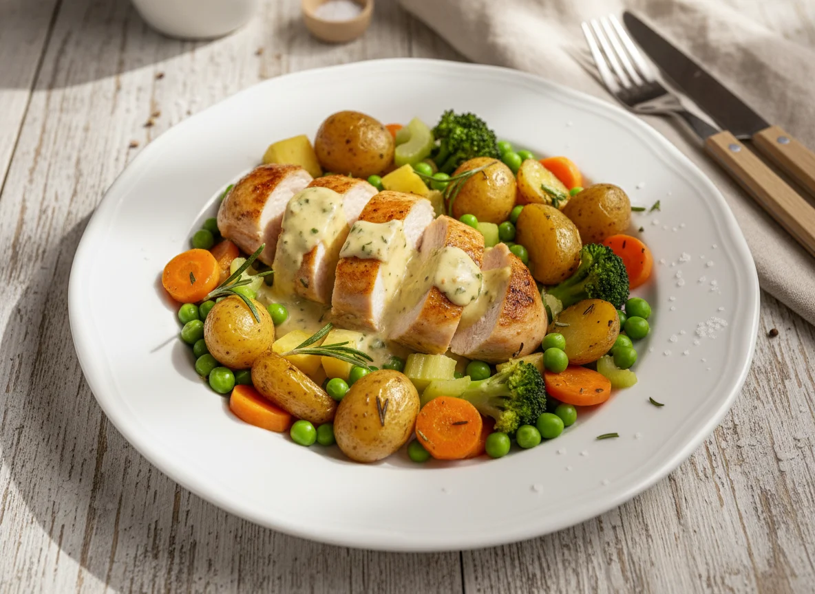 Hähnchenbrust mit Gemüse und Kartoffeln photo