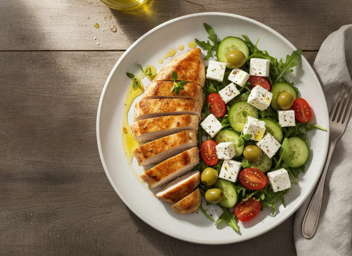 Hähnchenbrust mit griechischem Salat photo