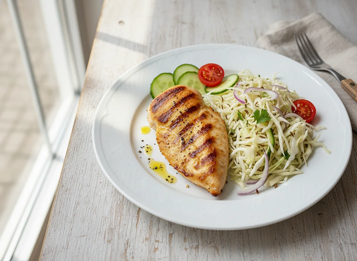 Hähnchenbrust mit Krautsalat photo