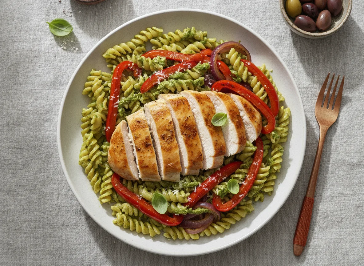 Hähnchenbrust mit Paprika und Pasta photo
