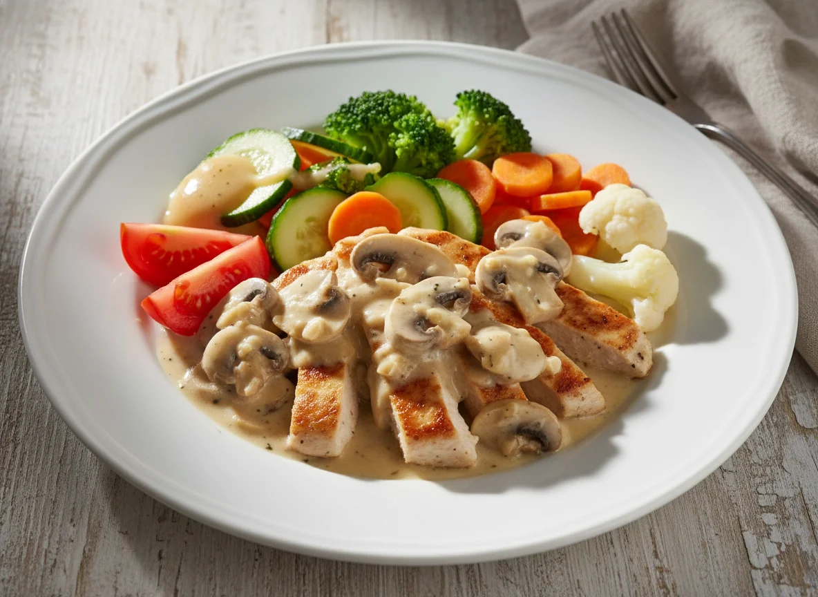 Hähnchenbrust mit Pilzen und Gemüse photo